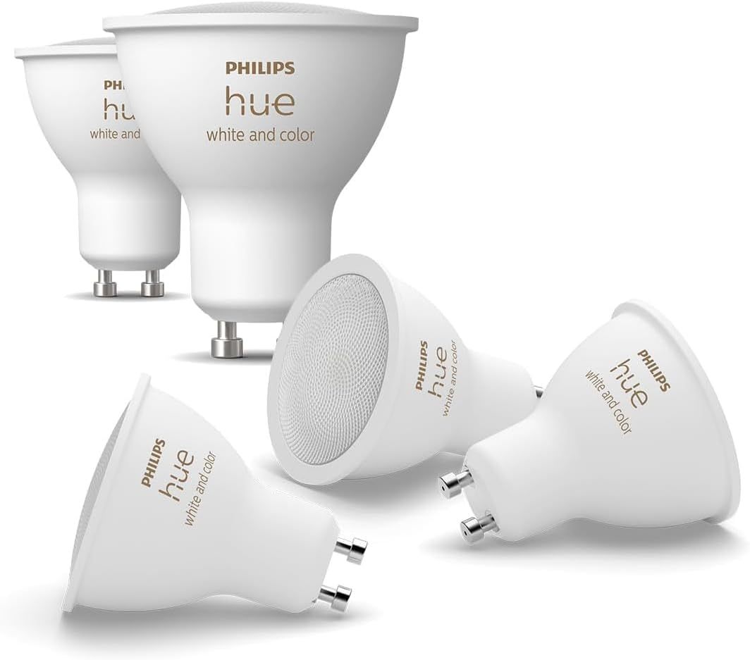 Philips Hue - Bombilla LED Inteligente, GU10, Luz Blanca y de Colores, 4.2W 400 lúmens, Compatible con Alexa y Google Home - Pack de 5 Bombillas LED inteligentes