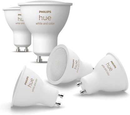 Philips Hue - Bombilla LED Inteligente, GU10, Luz Blanca y de Colores, 4.2W 400 lúmens, Compatible con Alexa y Google Home - Pack de 5 Bombillas LED inteligentes