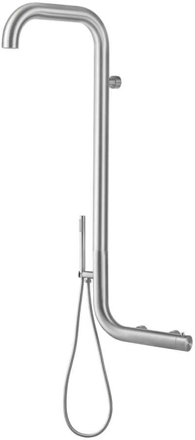SINED Ducha Exterior de Pared en Acero Inoxidable AISI 316L Satinado con agua caliente y fría doble mezclador para ducha de mano y rociador incluye válvula de tres vías Modelo DOCCIA ARBOREA INOX
