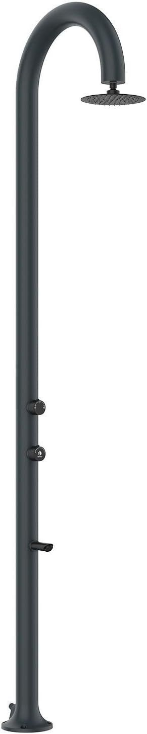 Sined Ducha de Exterior de Aluminio Color Gris con Mezclador para Agua Caliente y Fría Doble Conexión Instalación Interna y Externa Accesorios Incluidos Luna ALU Grigia