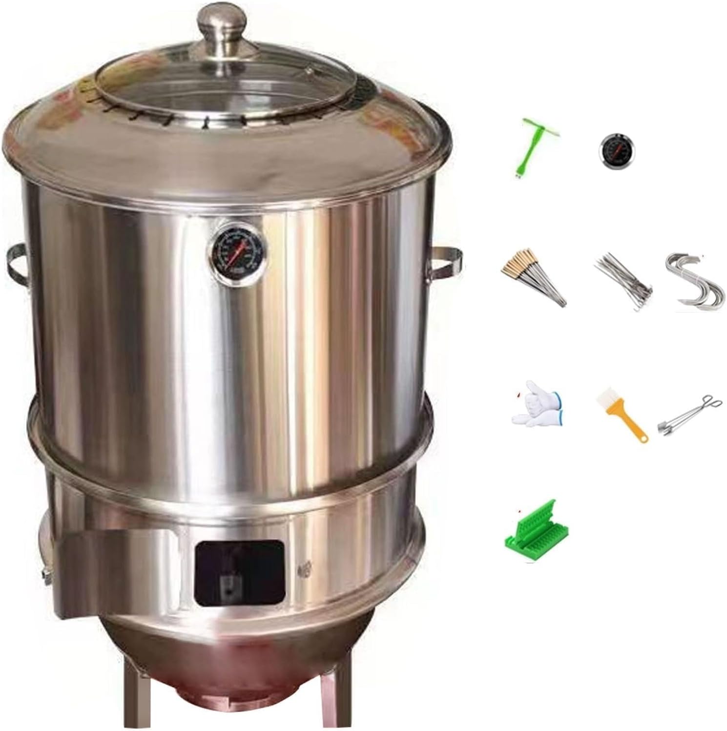 Parrillero Ahumador Barbacoa Incluye Termómetro Y Accesorios Fabricado en Acero Inoxidable Rejilla Colgante en Forma De Anillo 42 Cm De Diámetro Barril para Asador(42 * 83cm)