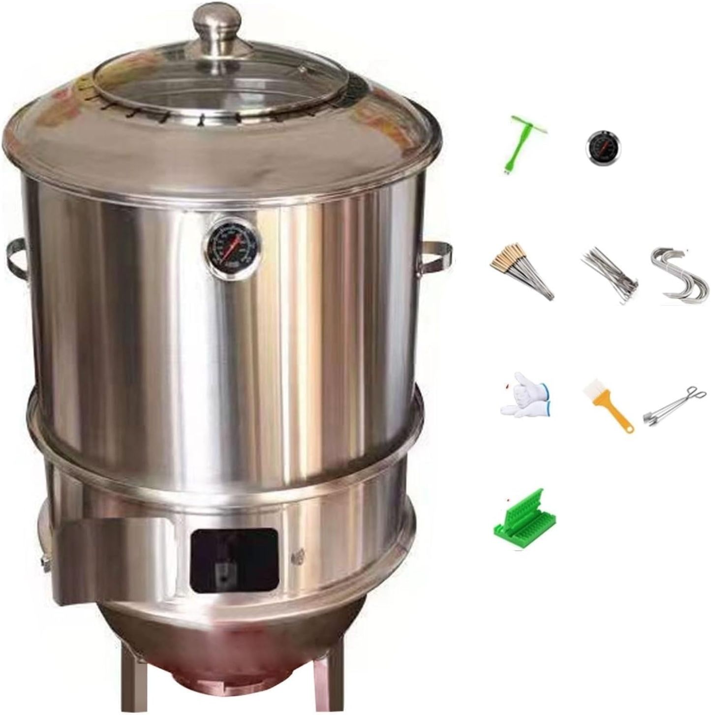 Parrillero Ahumador Barbacoa Incluye Termómetro Y Accesorios Fabricado en Acero Inoxidable Rejilla Colgante en Forma De Anillo 42 Cm De Diámetro Barril para Asador(42 * 83cm)