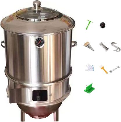 Parrillero Ahumador Barbacoa Incluye Termómetro Y Accesorios Fabricado en Acero Inoxidable Rejilla Colgante en Forma De Anillo 42 Cm De Diámetro Barril para Asador(42 * 83cm)