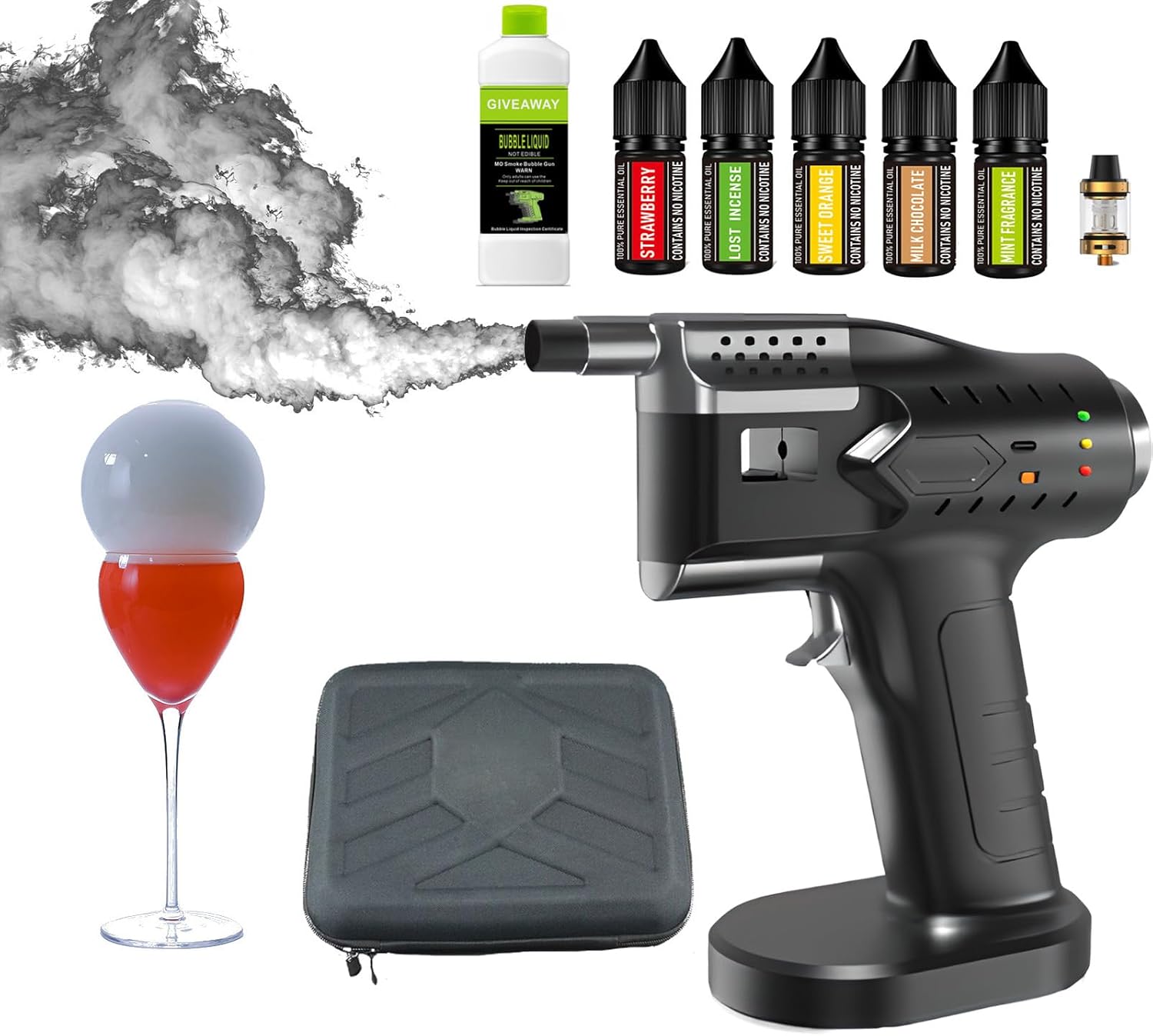 Infusor de Humo de cóctel Pistola de Burbujas ahumada de Mano Herramienta generadora de Humo Cocina Portátil Fumador Generador De Humo Frío para Bebidas De Cóctel, Verduras, Pizza