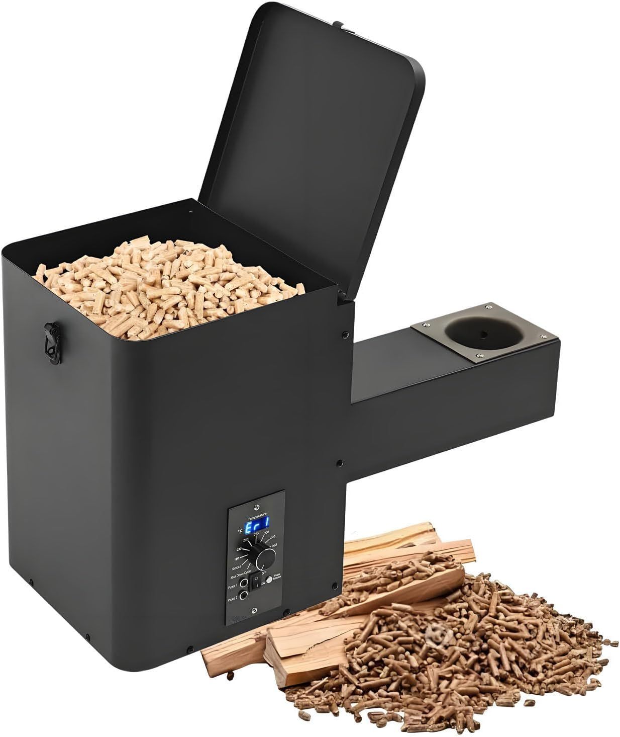 Tolva para parrilla de pellets vertical, kit de conversión de tolva de pellets eléctrica, kit de montaje de tolva para ahumador, tipo perilla, para asar, ahumar, hornear, asar y hacer barbacoa.