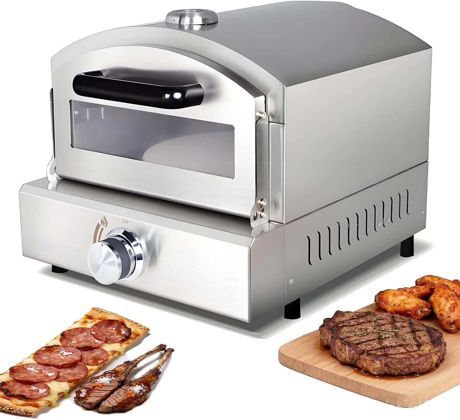 Horno De Pizza para Exterior - Estufa Y Parrilla De Propano con Piedra De Cordierita De 30 Cm, TermóMetro, DiseñO PortáTil De Acero Inoxidable para Usar sobre La Mesa En Acampadas Y Patios