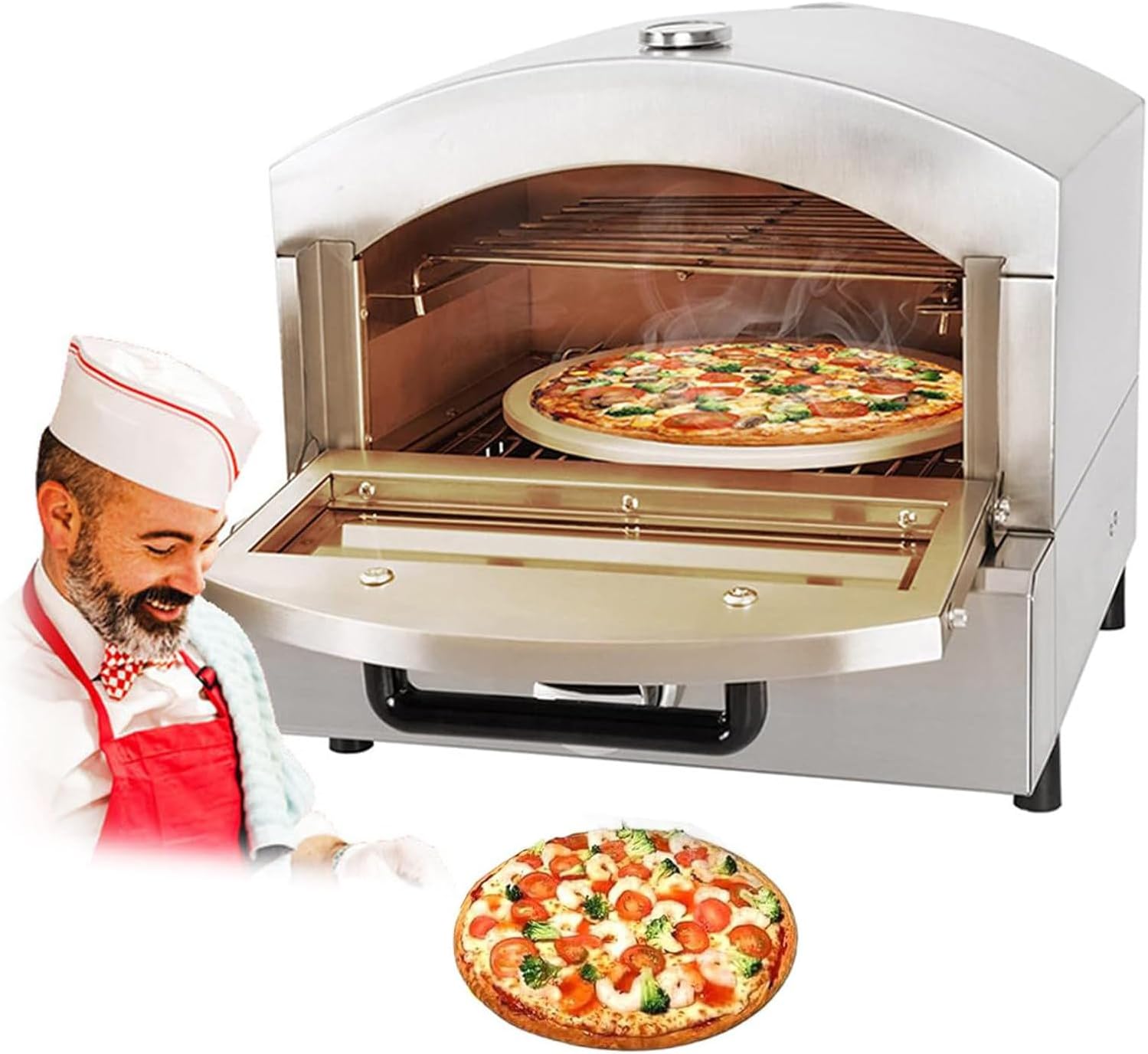 Horno de Pizza Eléctrico o A Gas de Encimera Horno para Pizza con Base de Piedra para Exteriores Horno de Pizza Portátil de Acero Inoxidable para El Patio Trasero Gas