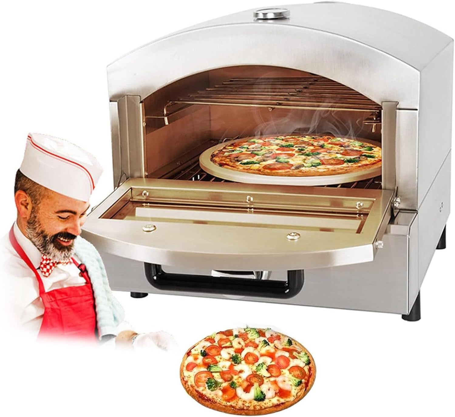 Horno de Pizza Eléctrico o A Gas de Encimera Horno para Pizza con Base de Piedra para Exteriores Horno de Pizza Portátil de Acero Inoxidable para El Patio Trasero Gas
