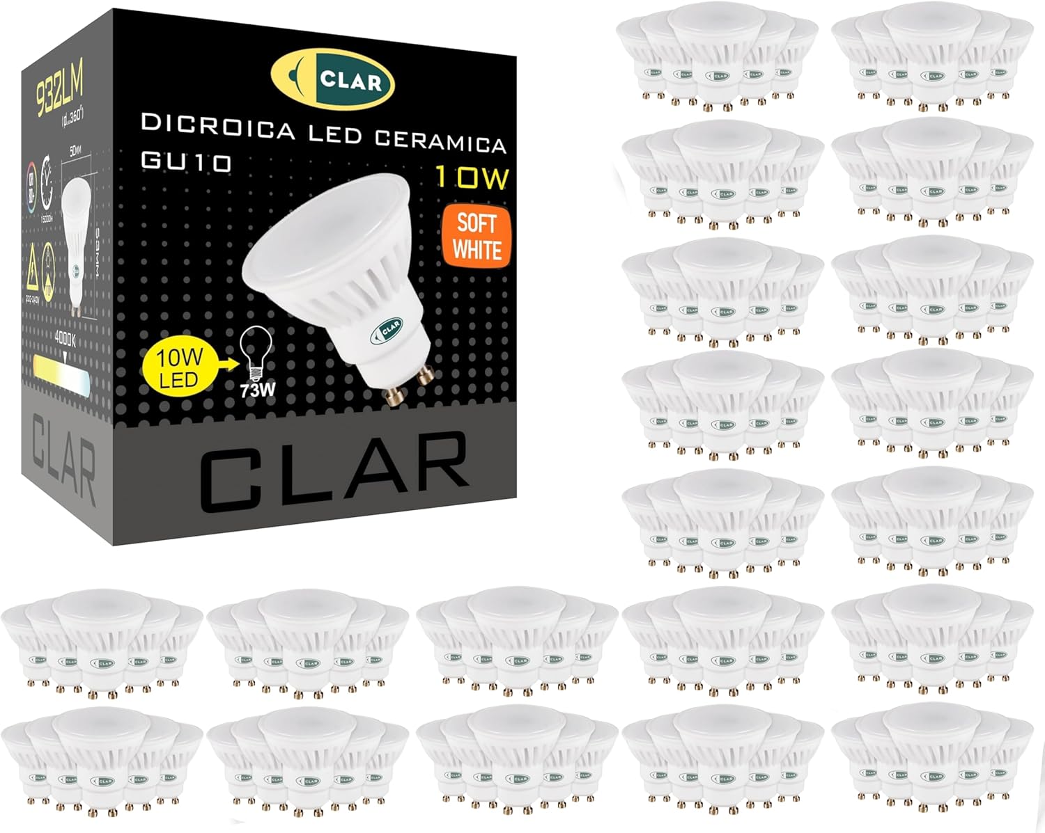 CLAR- GU10 3000K, GU10 LED, Bombilla LED GU10, Bombilla GU10 LED, LED GU10, Ojos de Buey LED, Bombillas GU10 LED, GU10 LED 3000K, Bombillas LED GU10, Ojo Buey LED, Bombilla Halogena LED (Pack 100)