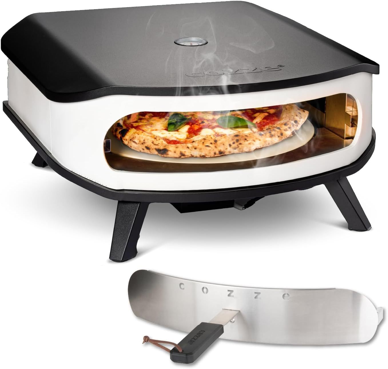 Cozze® Horno de Pizza 17" con Piedra Giratoria y Puerta | Horno de Gas para Exteriores | Cocción Rápida en 2 Minutos | Termómetro Integrado | Quemadores en Forma de U