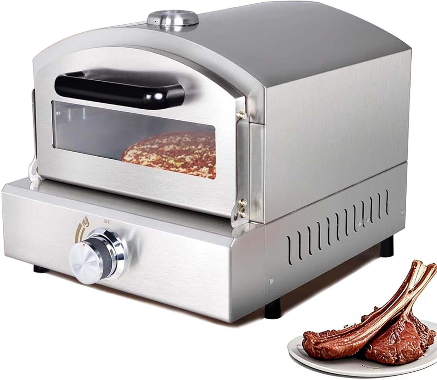 Horno De Pizza para Exteriores - Calienta, Hornea, Asa, Leuda Y Calienta | con Piedra Refractaria De 30 Cm | Calienta hasta 380 °C MáXimo, Cocina Pizza En 3 Minutos