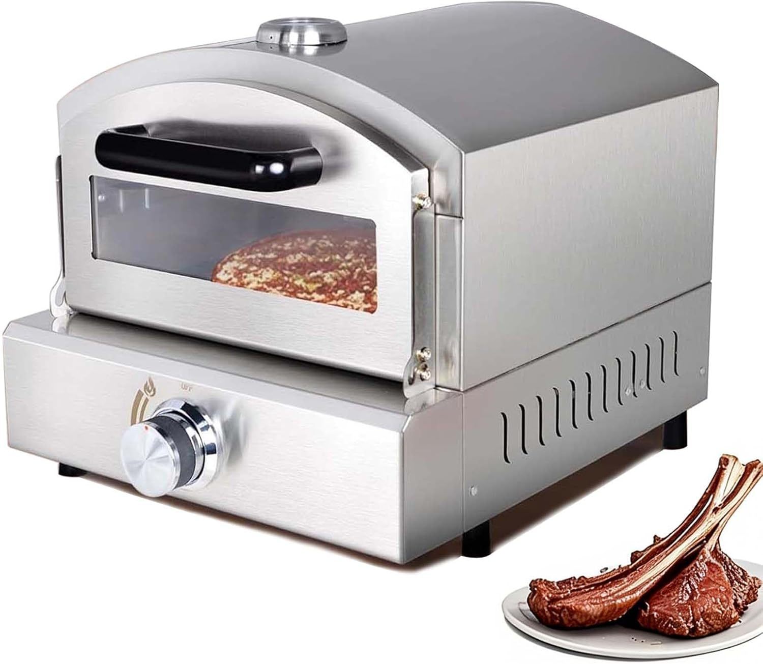 Horno De Pizza para Exteriores - Calienta, Hornea, Asa, Leuda Y Calienta | con Piedra Refractaria De 30 Cm | Calienta hasta 380 °C MáXimo, Cocina Pizza En 3 Minutos