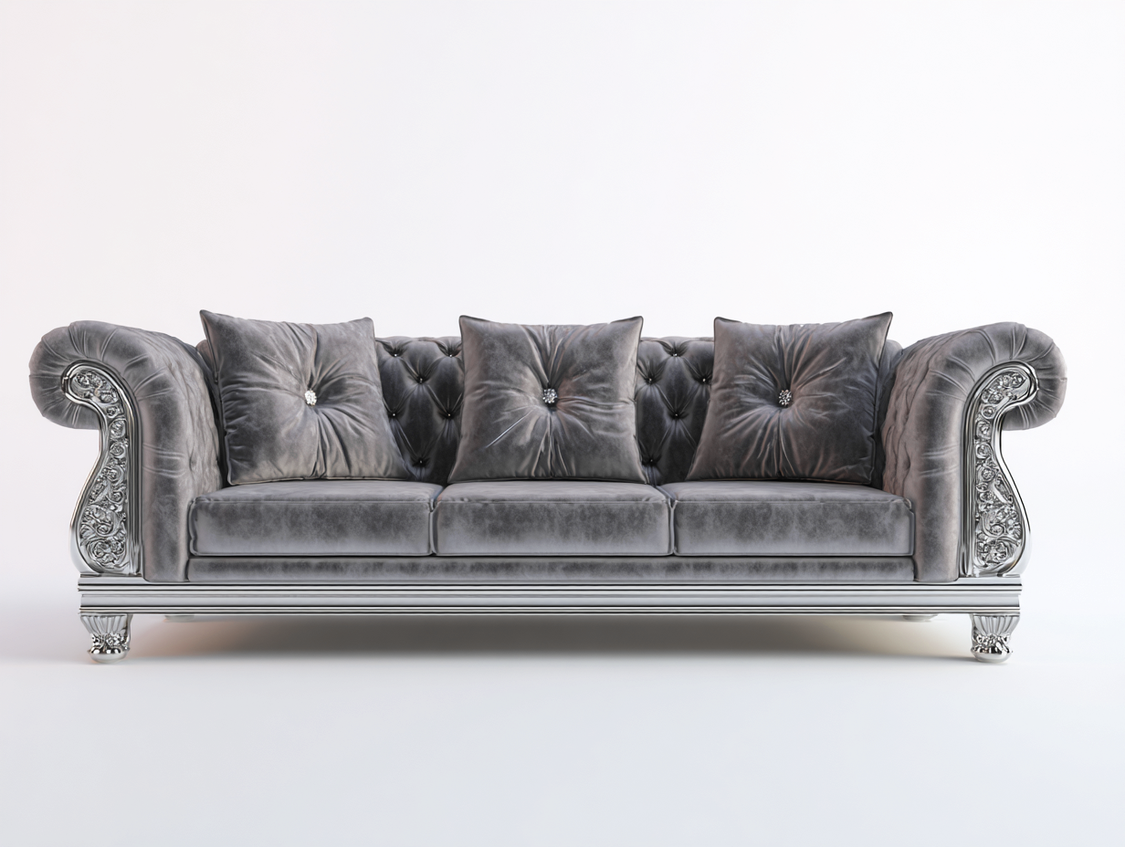 Sofás 3 plazas - Terciopelo-Metal - 242x102x93 cm - Gris - Estilo clásico elegante-Denuppad