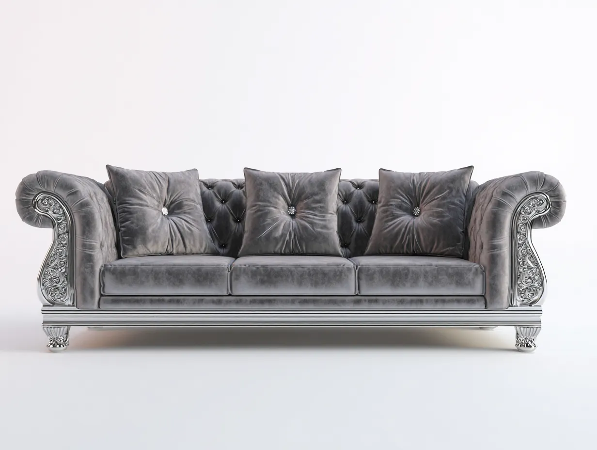 Sofás 3 plazas - Terciopelo-Metal - 242x102x93 cm - Gris - Estilo clásico elegante-Denuppad