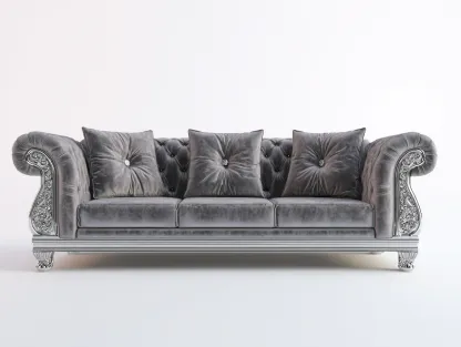 Sofás 3 plazas - Terciopelo-Metal - 242x102x93 cm - Gris - Estilo clásico elegante-Denuppad