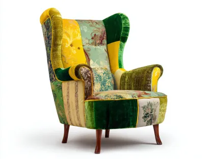 Sillón orejero - Tela-Madera - 97x101x116 cm - Verde/Amarillo/Multicolor - estilo clásico-Denuppad