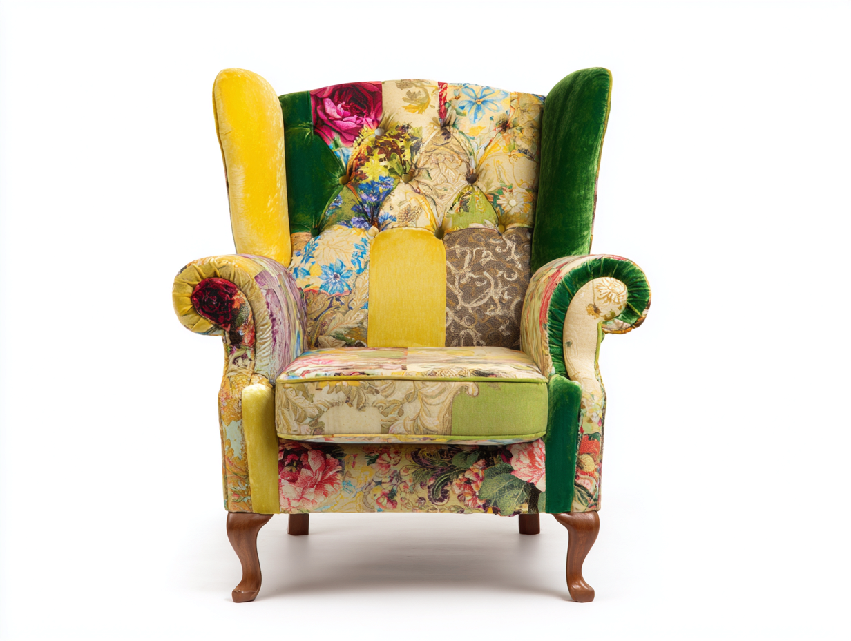 Sillón orejero - Tela-Madera - 98x102x117 cm - Verde/Amarillo/Multicolor - estilo clásico-Denuppad