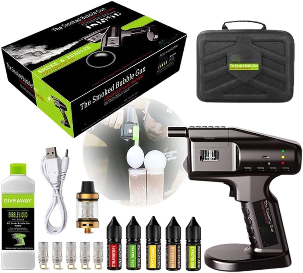 Kit de ahumador de cóctel – Pistola de burbujas ahumadas de mano con líquido de burbujas y aceite esencial, infusor de humo molecular para cócteles artesanales y bebidas únicas