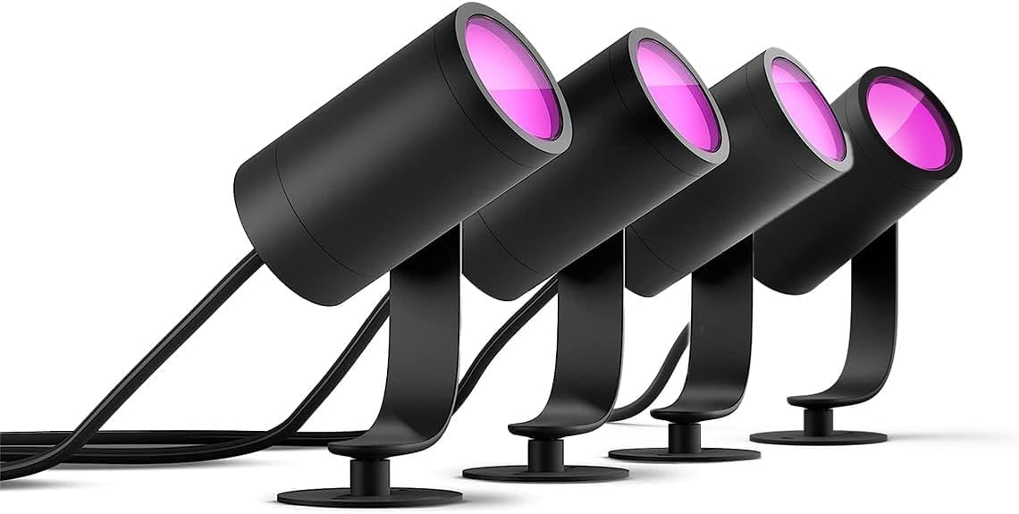 Philips Hue – Foco inteligente de exterior Hue Lily, Luz Blanca y de Colores, Compatible con Alexa y Google Home, Color Negro (Set de 4)