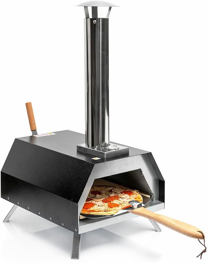 InnovaGoods® Horno pizza de pellets con accesorios, horno para pizza con Base de Piedra Ø 30cm máx. Rápida Cocción Hasta 500ºC y Pala para pizza de 30x30cm. Incluye Chimenea y Bolsa de Transporte.