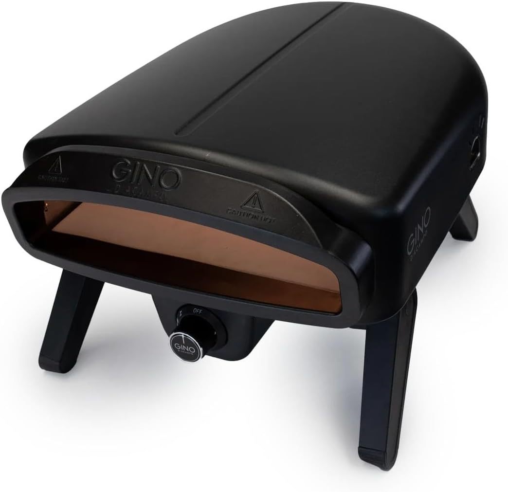 Gino D'Acampo Vesuvio - Horno de pizza a gas de 14 pulgadas con termómetro integrado, piedra para pizza y construcción de acero inoxidable