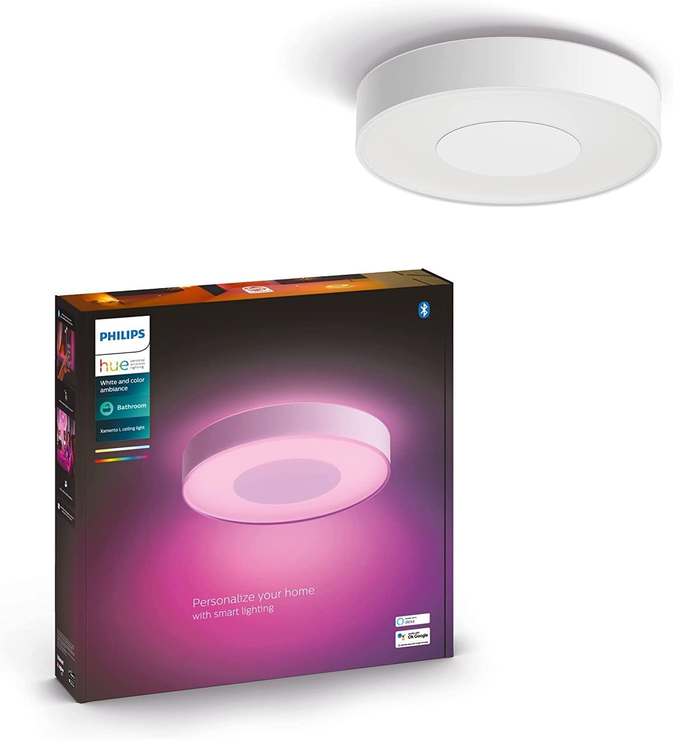 Philips Hue – Lámpara inteligente, Hue Xamento L, Lámpara de Techo LED Inteligente, Luz Blanca y de Colores, Compatible con Alexa y Google Home, Color Blanco