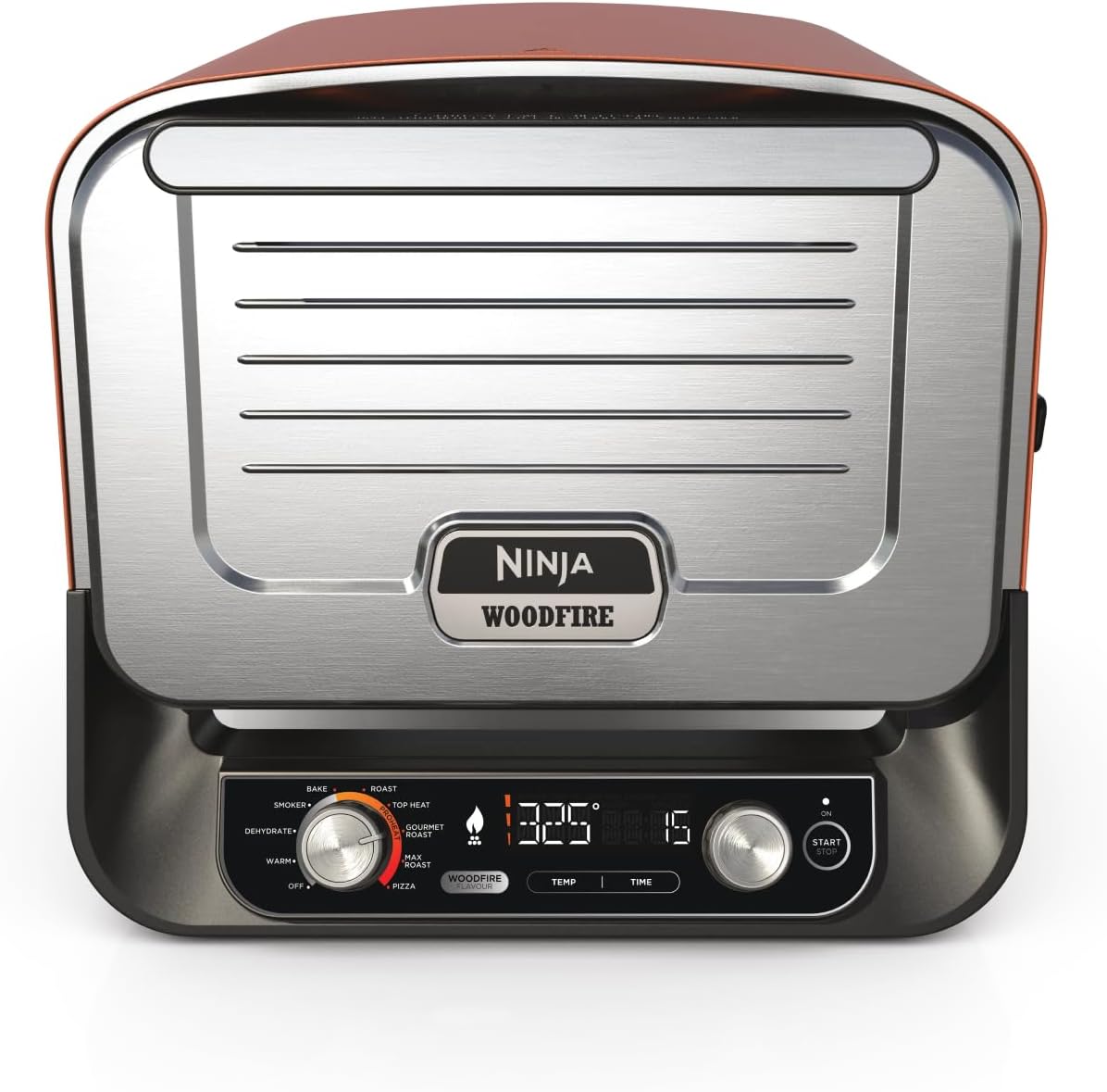Ninja Woodfire horno eléctrico de exterior 8 en 1, horno para pizza, asador a alta temperatura y ahumador con rejilla, bandeja Pro-Heat y otros accesorios, 6 ajustes para pizza, naranja, OO101EU