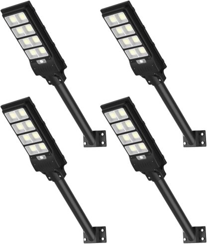 Sararoom Farolas Solares Exteriores, 400W 50000 LM Potente Farola Solar con Sensor de Movimiento, 6500K Impermeable Focos Solar Luz de Seguridad con Mando a Distancia para Jardín, Patio, Garage, 4Pz