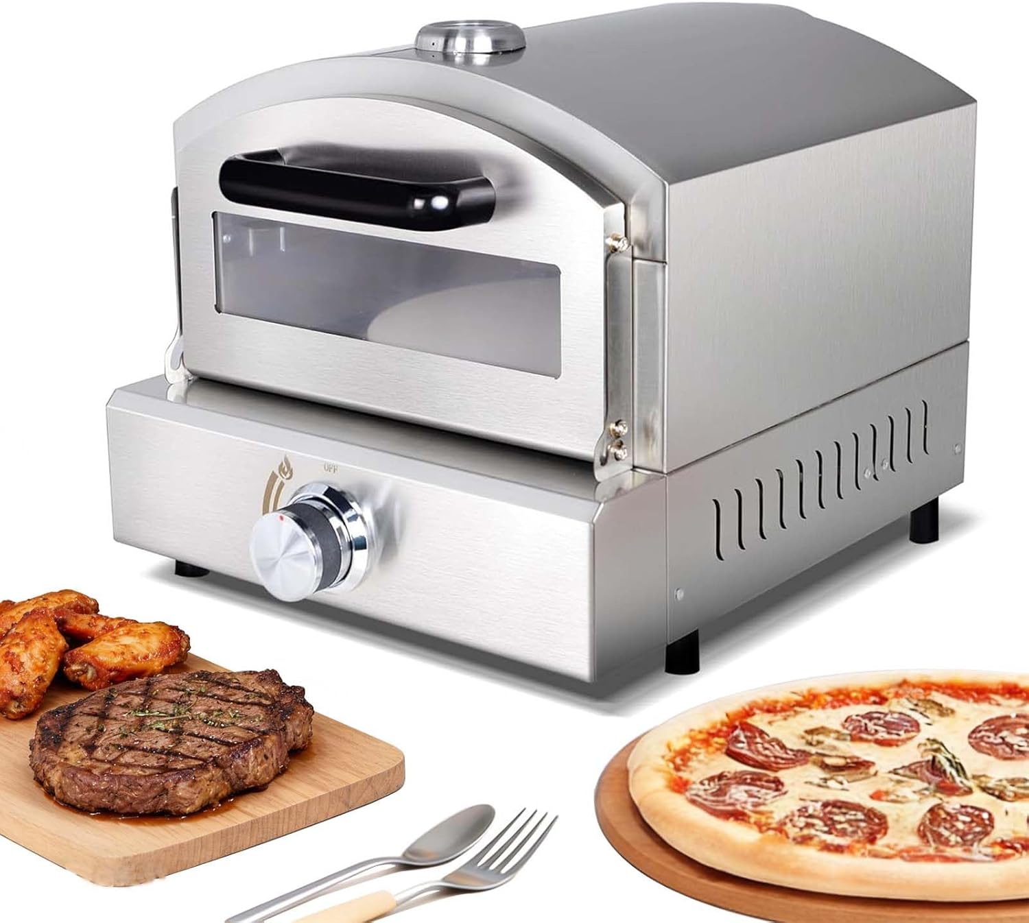 Horno De Pizza De Gas PortáTil para Exteriores: Cocina Pizzas De 30 Cm En 60 Segundos | con Control De Calor Ajustable, Quemador, Piedra, Patas Y Manguera Reguladora