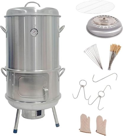 Ahumador Barbacoa Portatil Carbon Barril De Acero Inoxidable De 360° Con Termómetro Y Puerta De Observación Diseño Dividido para Camping 40 X 95 Cm Barril Asador