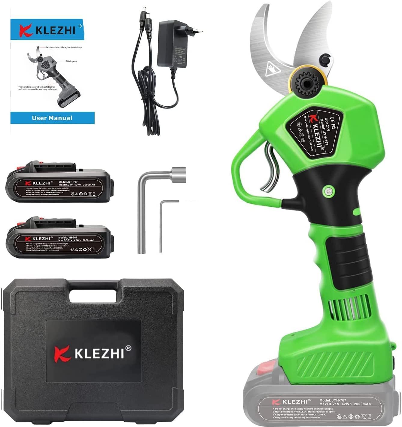 40mm Tijeras de podar eléctricas a batería, 2 x 2Ah Batería recargable de litio, 21V Tijeras de podar, Tijeras de podar, 6-8 horas de trabajo