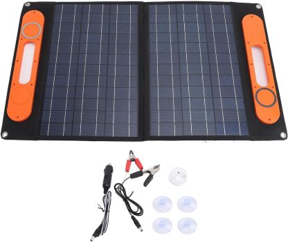 Placa Solar 18V 100W Plegable con Bolsillo de Almacenamiento, Resistente al Polvo y Agua, Cargador Portátil para Caravana, Barco, Viajes - Alta Conversión Energética, Uso Exterio