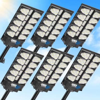 Viugreum Farolas Solares Exterior 2000W 6 Packs, Farola Potente con Control Remoto, IP65 Impermeable Luz Solar Exterior, 6500K Foco Solar Sensor de Movimiento, Luz de Seguridad Jardín Patio