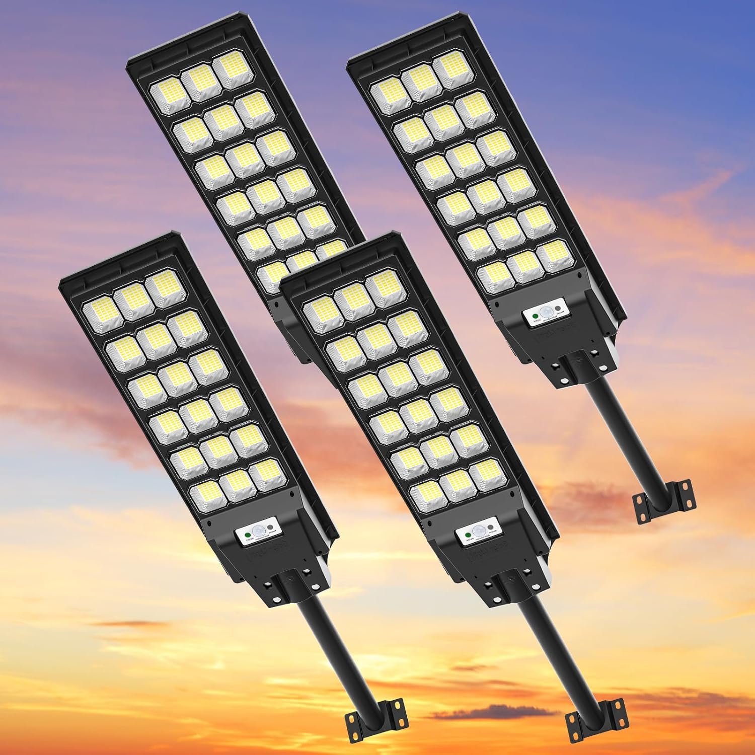 Viugreum 4 Packs Farolas Solares Exterior 600W, Potente Con Control Remoto, IP65 Impermeable, 6500K Foco Solar Con Sensor de Movimiento, Luz de Seguridad Para Jardín y Patio