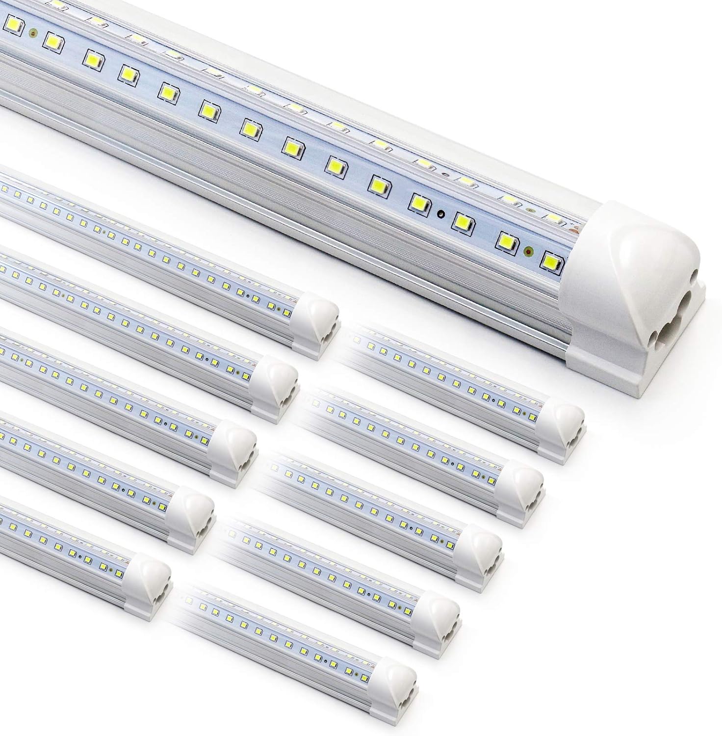 Paquete de 10 lámparas LED para tienda de 8 pies, tubo de luz LED integrado T8 de 90 W, 6500 K, 12000 lm, forma de V, enlazable, alta salida, cubierta transparente, Plug and Play, iluminación de 270