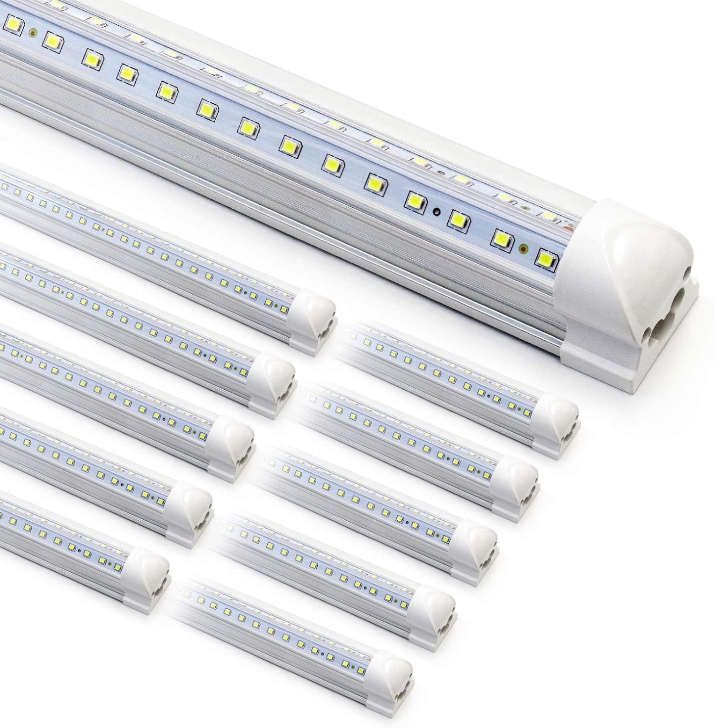Paquete de 10 lámparas LED para tienda de 8 pies, tubo de luz LED integrado T8 de 90 W, 6500 K, 12000 lm, forma de V, enlazable, alta salida, cubierta transparente, Plug and Play, iluminación de 270