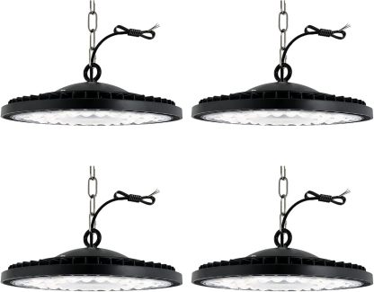300W UFO LED Lámpara Alta Bahía, Campana Industrial, 30000LM Super Brillante, IP65 Impermeable 6500K Iluminación Comercial Para Naves Industriales, Garaje, Fábrica（300W,4 Unidades