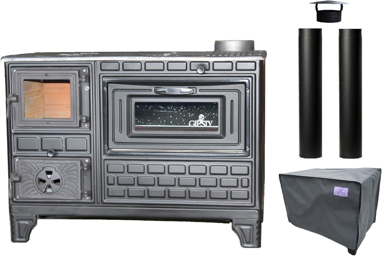 Estufa de cocina al aire libre para terraza, estufa de leña con leña y carbón, chimenea de jardín, estufa de cocina al aire libre, Kuzine Soba (puerta de vidrio+2 tubos+cubierta impermeable)