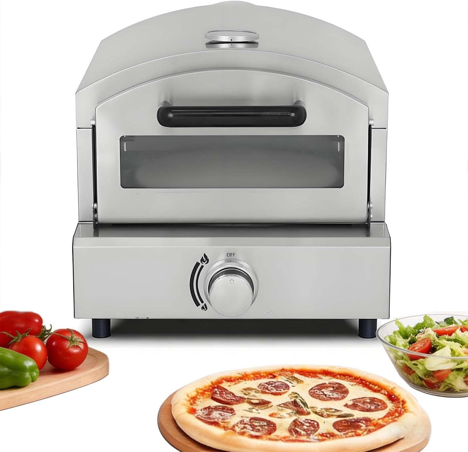 Horno De Pizza PortáTil A Gas - Estufa Y Parrilla, con Piedra Giratoria AutomáTica De 30 X 3 Cm | Temperatura MáXima De 425 °C, Ideal para Cocinar Al Aire Libre, Fiestas En El JardíN, Playa