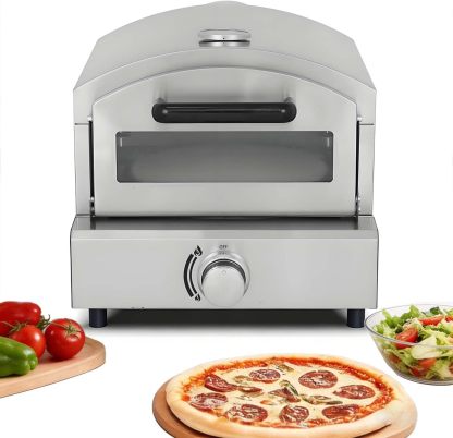 Horno De Pizza PortáTil A Gas - Estufa Y Parrilla, con Piedra Giratoria AutomáTica De 30 X 3 Cm | Temperatura MáXima De 425 °C, Ideal para Cocinar Al Aire Libre, Fiestas En El JardíN, Playa
