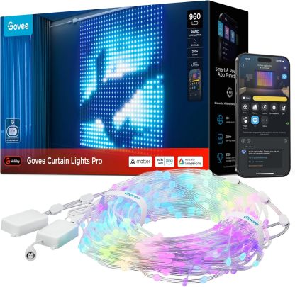 Govee Curtain Lights Pro, 960 LEDs Cortina LED Inteligente, Luces LED Inteligentes Mejoradas con AIGC, Luces LED Dinámicas DIY para Navidad Fiestas Decoraciones, IP67 Impermeable, 1,65 x 1,76m