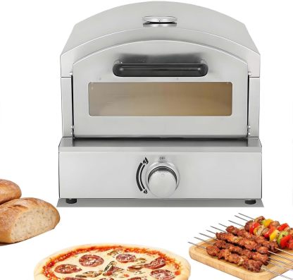 Horno De Pizza A Gas De 30 Cm Para Exterior Con Parrilla: Alcanza Los 400 °C, Cocina En 60 Segundos | Incluye Manguera De Gas, Perilla De Control De Llama Y Asa De Calor Extendida, Calor RáPido