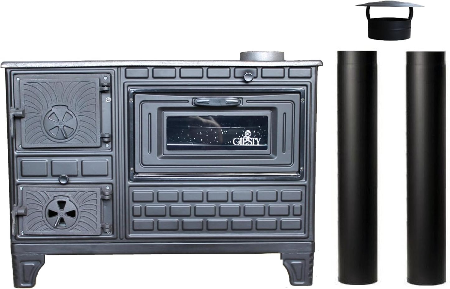 Horno de Cocina Exterior, Horno de terraza, Cocina Exterior con leña o carbón Vegetal, Horno de jardín, Cocina de Exterior (Puerta de Hierro Fundido+2 Tubos)