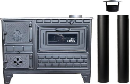 Horno de Cocina Exterior, Horno de terraza, Cocina Exterior con leña o carbón Vegetal, Horno de jardín, Cocina de Exterior (Puerta de Hierro Fundido+2 Tubos)