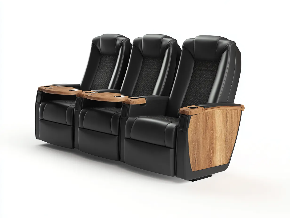 Sofás reclinables - cuero sintético-madera - 230x98x111 cm - Negro - Estilo cine en casa-Denuppad