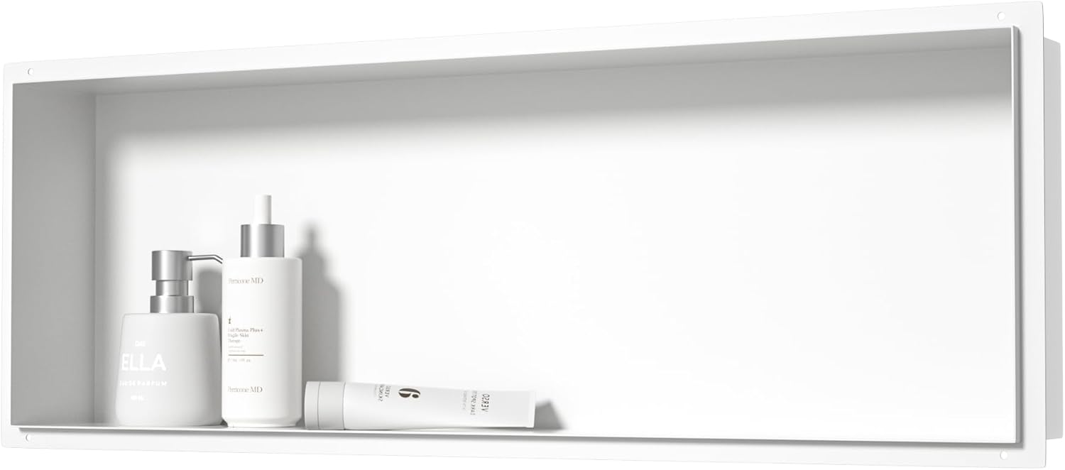 Nicho de pared de acero inoxidable, 90 x 30 x 10 cm, sin bordes, no necesita azulejos, color blanco-Sofagethut