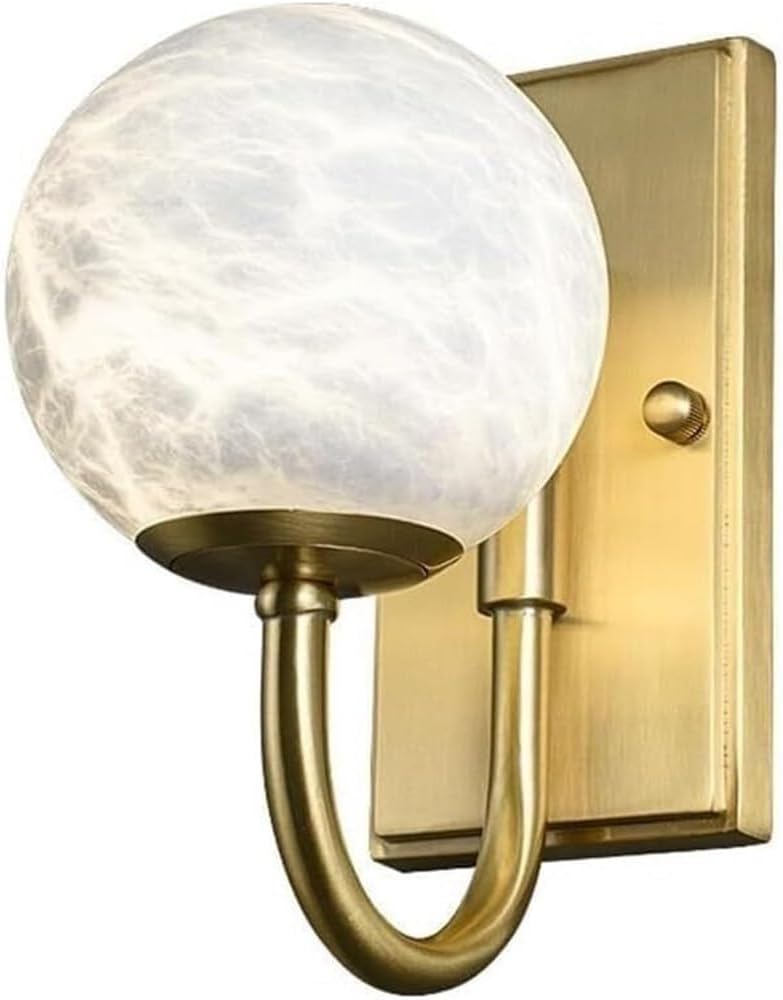 Aplique pared esférico nórdico moderno mármol, minimalista, latón cepillado, for pasillo, dormitorio, baño o sala estar. Lámpara alabastro con cuello cisne estilo rústico-Sofagethut