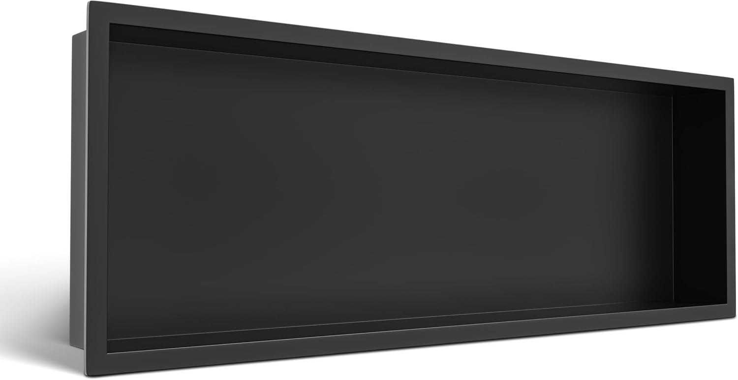 Wall-Box One Nicho de Ducha de Acero Inoxidable Negro 90x30x10cm, Negro, Nicho de Ducha de Pared, Impermeable, Instalación de Nicho Flexible, Nicho para Utensilios de Baño, Sin Azulejos-Sofagethut