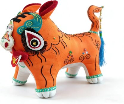 Muñeco de tigre de tela hecho a mano, animal de peluche de arte popular chino tradicional, naranja, juguete de peluche decorativo for el hogar/regalos-Sofagethut