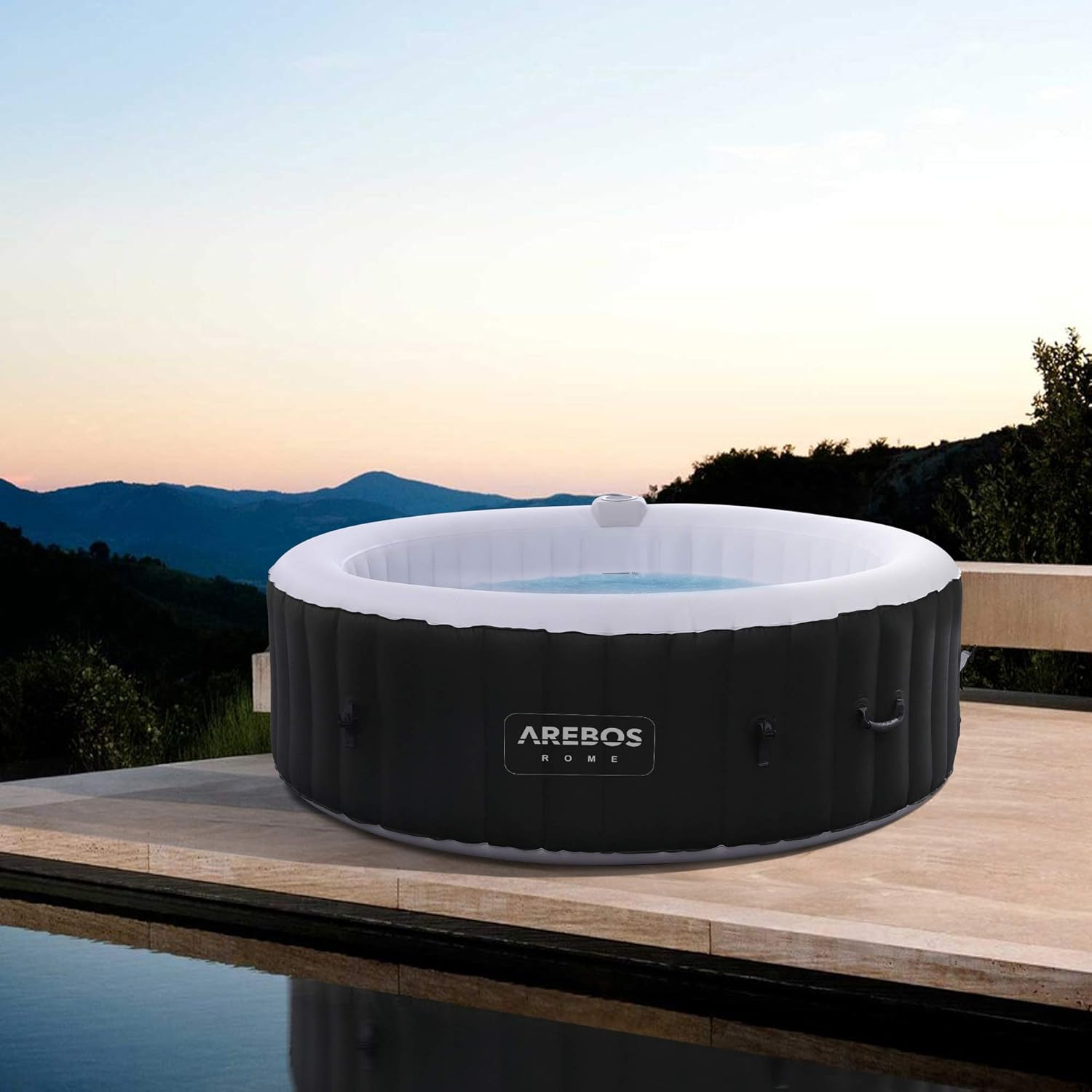 Arebos SPA Hinchable Piscina de hidromasaje | Hinchable | Redonda | para Interior y Exterior | ⌀ 208 cm | 6 Personas | 130 chorros de Masaje | 1000 litros-Sofagethut